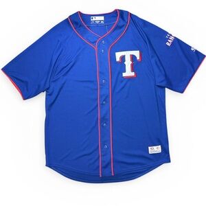 Texas Ranger True Fan Jersey Size Large Buttoned Up Red White Blue